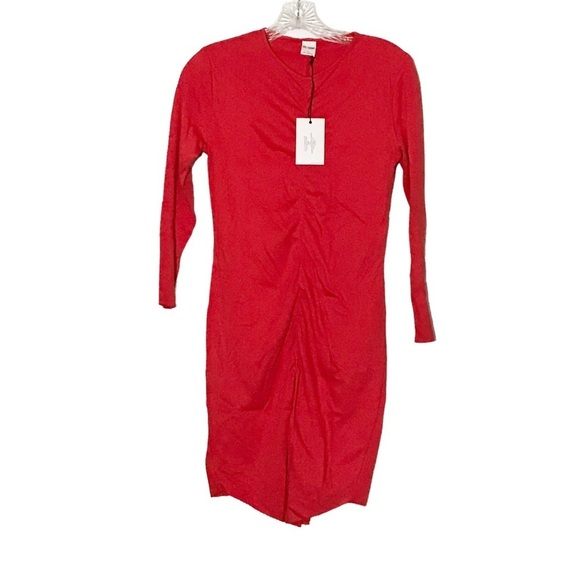 Re/Done ruched long sleeve dress in red Size S nwt - Picture 1 of 4